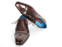 Paul Parkman Men's Captoe Oxfords Anthracite Brown Hand-Painted Leather (ID#024-ANTBRW)