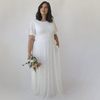 BLUSHFASHION - Original Curvy Bohemian Butterfly Sleeves, Modest Ivory Wedding Dress With Pockets #1318