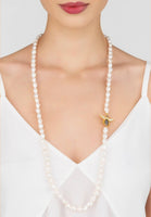 Original Honey Bee Pearl Gemstone Long Necklace Gold