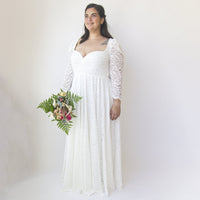 BLUSHFASHION - Original Curvy Ivory Sweetheart Wedding Dress With Puffy Sleeves #1333