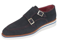 Paul Parkman Men's Smart Casual Monkstrap Shoes Navy Suede (ID#189-NVY-SD)