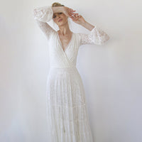 BLUSHFASHION - Original Bestseller Gipsy Layered Boho Lace Wedding Dress, Puffy Bracelet Sleeves #1365