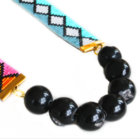 MIAMI NIGHTS - Original Long Woven Beaded Necklace  - Pink and Turquoise