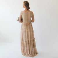 BLUSHFASHION - Original Golden  Lace Bohemian Dress #1233