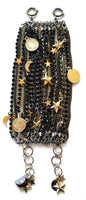 Original Black Ematite Jet Swarovski Crystals Cuff Bracelet With 18kt Gold Plated Charms.