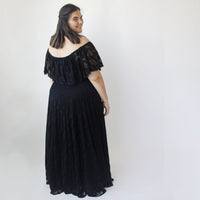 BLUSHFASHION - Original Black Ruffled Crinkle Off-Shoulder Maxi Dress #1338