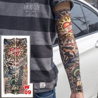 10 Pc Fake Temporary Tattoo Sleeves Tattoos Full Long Slip on Arm Tattoo Sleeve Kit Men Elastic Nylon Glove Tattoos Black Skull Design