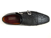 Paul Parkman Men's Double Monkstraps Black Crocodile Embossed Calfskin (ID#045BK41)