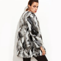 LUXURY AND ME - Original Faux Fur Fuzzy Color Block Open Front Coat