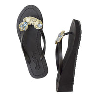 Original Blue York- Rhinestone Mid Wedge Flip Flops