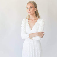 BLUSHFASHION - Original Ivory Puffed Sleeves  Wedding Dress #1283