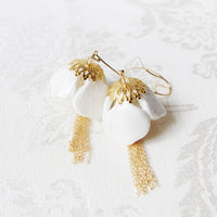 POPORCELAIN - Original Porcelain Snowdrop Flower Tassel Earrings