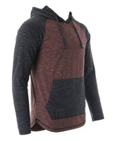 ZIMEGO Long Sleeve Raglan Henley Round Bottom Hood T-Shirts - MAROON / BLACK