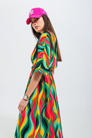 Q2 - Original Shirt Dress in Green Abstract Swirl Print
