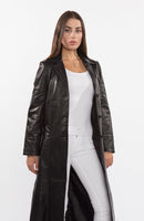 FADCLOSET - Original Ladies 3 Button Matrix Black Full Length Leather Coat