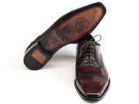 Paul Parkman Men's Captoe Oxfords Bordeaux & Brown Hand-Painted (ID#024-BRWBRD)