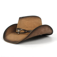 100% Leather Men Western Cowboy Hat for Dad Gentleman Sombrero Hombre Jazz Caps Size 58-59cm