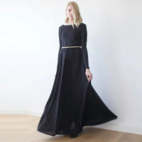 BLUSHFASHION - Original Black Formal Backless Long Sleeve Maxi Dress #1041