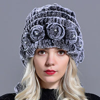 Original Women's Winter Warm Rabbit Hats With Pearls Fashion Female Ball Caps