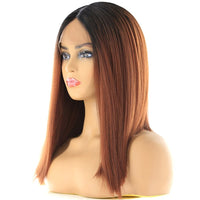 Yaki Straight Lace Front Synthetic Hair Wigs High Temperature Fiber X-Tress Ombre Green Color Short Blunt Lace Wig Middle Part