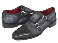 Paul Parkman Men's Captoe Double Monkstraps Navy Suede (ID#FK77W)