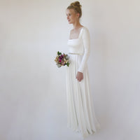 BLUSHFASHION - Original Bestseller Ivory Square Neckline Minimalist Satin Wedding Dress #1351