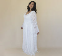 BLUSHFASHION - Original Curvy  Ivory  Lace Flare Sleeves Wedding Dress #1319