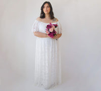 BLUSHFASHION - Original Curvy Ivory Ruffled Crinkle Off-Shoulder Wedding Dress #1327