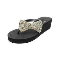 Original Shoes Madison - Rhinestone Bow Mid Wedge Flip Flops