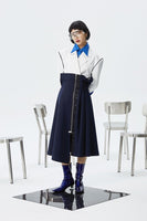 MARIGOLDSHADOWS - Original Kokone Pleated Asymmetrical Skirt - Navy Blue