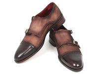 Paul Parkman Men's Double Monkstrap Captoe Dress Shoes - Brown / Beige Suede Upper and Leather Sole (ID#FK09)