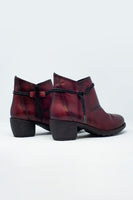 Original Maroon Blocked Mid Heeled Ankle Boots With Round Toe