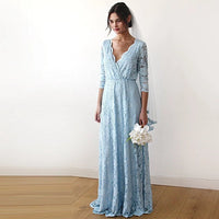 BLUSHFASHION - Original Light Blue Lace Three Quarters Sleeve  Dress #1124