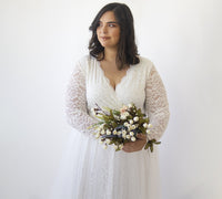 BLUSHFASHION - Original Bestseller Curvy  Ivory Wedding Dress , Sheer Illusion Tulle Skirt on Lace #1315