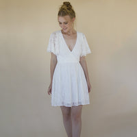 BLUSHFASHION - Original Short Lace Bohemian Wedding Dress ,Mini Wedding Dress #1372