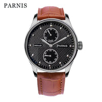 Parnis 43mm White Dial Automatic Men's Watch Power Reserve Mechanical Watches Wristwatch Top Brand Luxury Relogios Masculinos