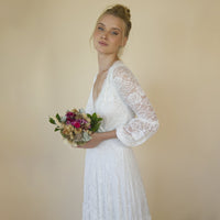 BLUSHFASHION - Original Bestseller Gipsy Layered Boho Lace Wedding Dress, Puffy Bracelet Sleeves #1365