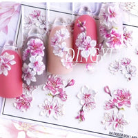 1pc 3D Acrylic Engraved Flower Nail Sticker Embossed Black Line With Flower Water Decals Empaistic Nail Water Slide Decals Z0105