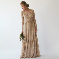 BLUSHFASHION - Original Golden  Lace Bohemian Dress #1233
