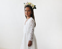 BLUSHFASHION - Original Ivory Lace Long Sleeves Flower Girls Short Dress #5045