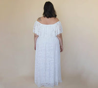 BLUSHFASHION - Original Curvy Ivory Ruffled Crinkle Off-Shoulder Wedding Dress #1327