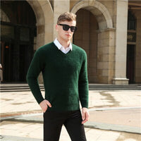 HLICYUM - Original Mink Cashmere Sweater Men Long Sleeve Pullovers Outwear Man V-Neck Sweaters Tops Loose Solid Fit Knitting Clothing 9 Colors New