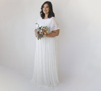 BLUSHFASHION - Original Curvy Bohemian Butterfly Sleeves, Modest Ivory Wedding Dress With Pockets #1318