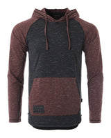 ZIMEGO Long Sleeve Raglan Henley Round Bottom Hood T-Shirts - BLACK / MAROON