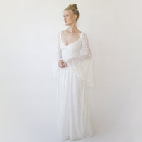 BLUSHFASHION - Original Bohemian Ivory Sweetheart Wedding Dress With Bell Sleeves 1362