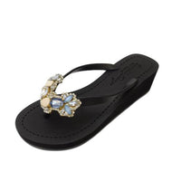 Original Blue York- Rhinestone Mid Wedge Flip Flops