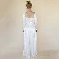 BLUSHFASHION - Original Bestseller Ivory Square Neckline Minimalist Satin Wedding Dress #1351