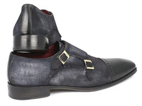 Paul Parkman Men's Captoe Double Monkstraps Navy Suede (ID#FK77W)