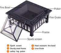 32 inch Outdoor Fire Pit Table Outside Backyard Patio Square Firepit Table