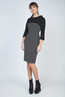 CONQUISTA FASHION - Original Fitted Winter Dress in Striped Rib Knit Fabric